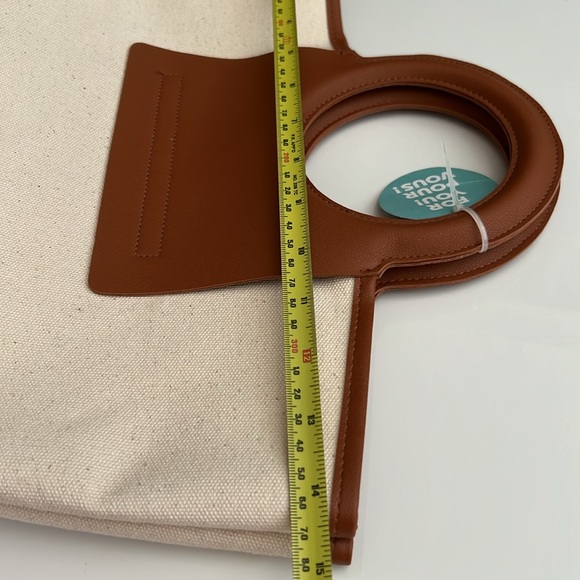 Canvas Tote Bag, Vegan light brown/tan leather ring handles with square trim - Picture 5 of 7